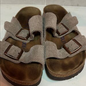 Birkenstock Beige Suede Buckle Sandals